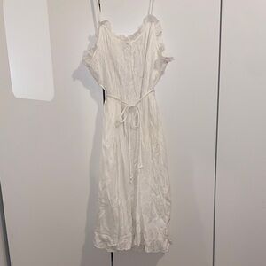 Aritzia Wilfred White ruffled pleated midi dress